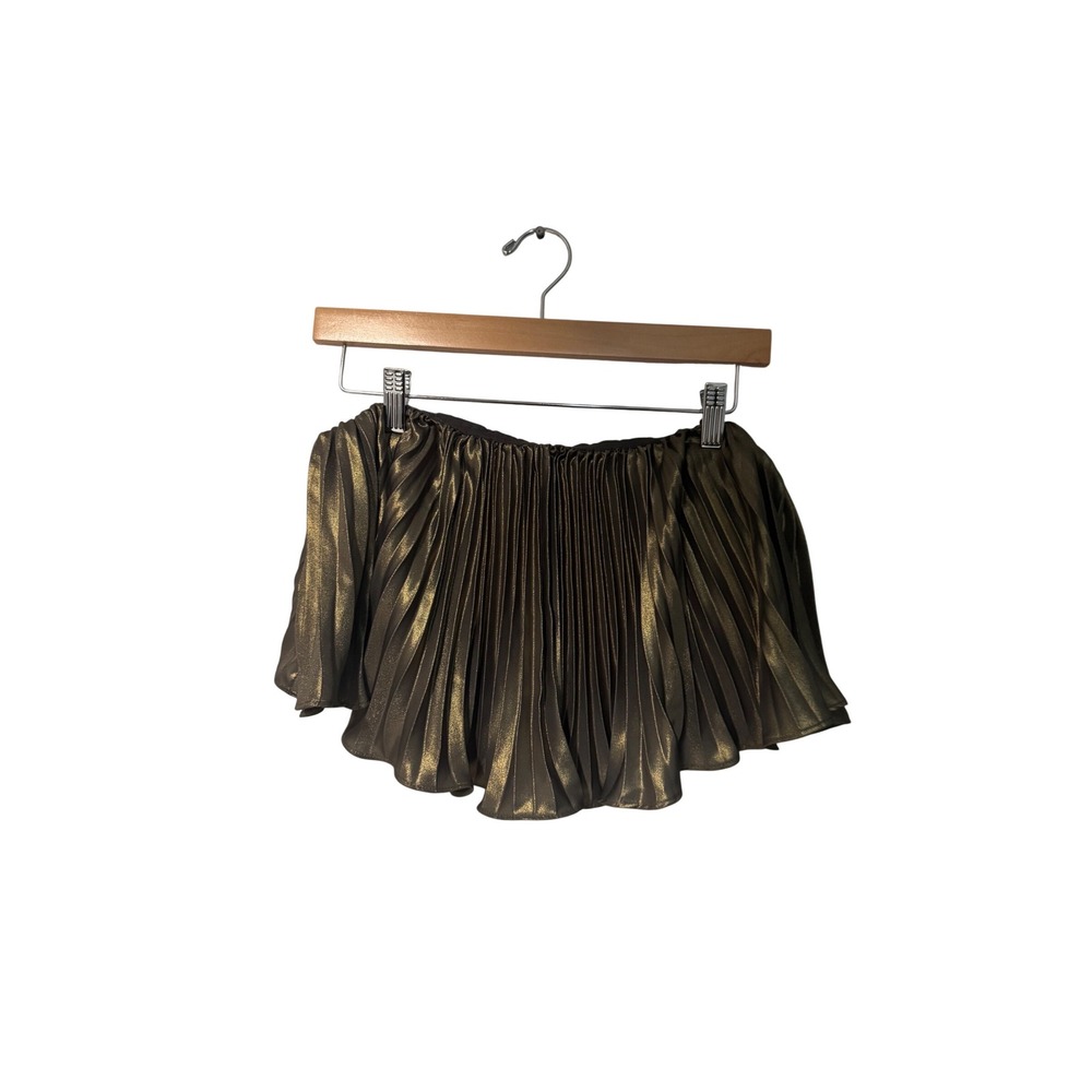Anthropologie Gold Metallic Pleated Strapless Ruffle Crop Top Size 6 NWT - Picture 2 of 9